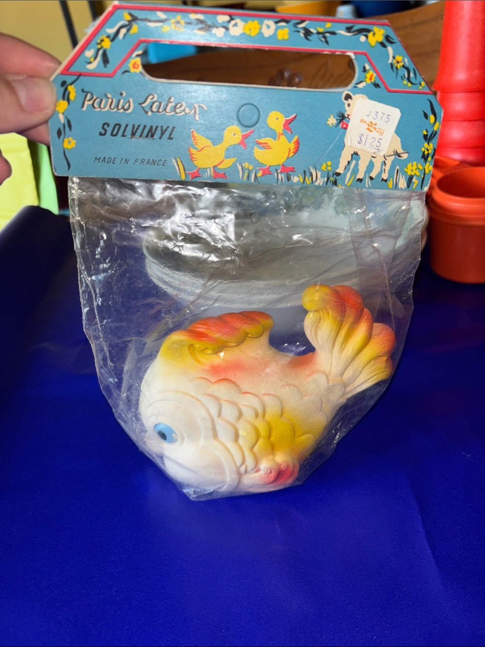 Paris Latex Solvinyl Fish Toy - White, Yellow & Orange 1950